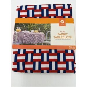 NEW Target Patriotic Square  Design Round 70"Diameter Fabric Tablecloth  July 4